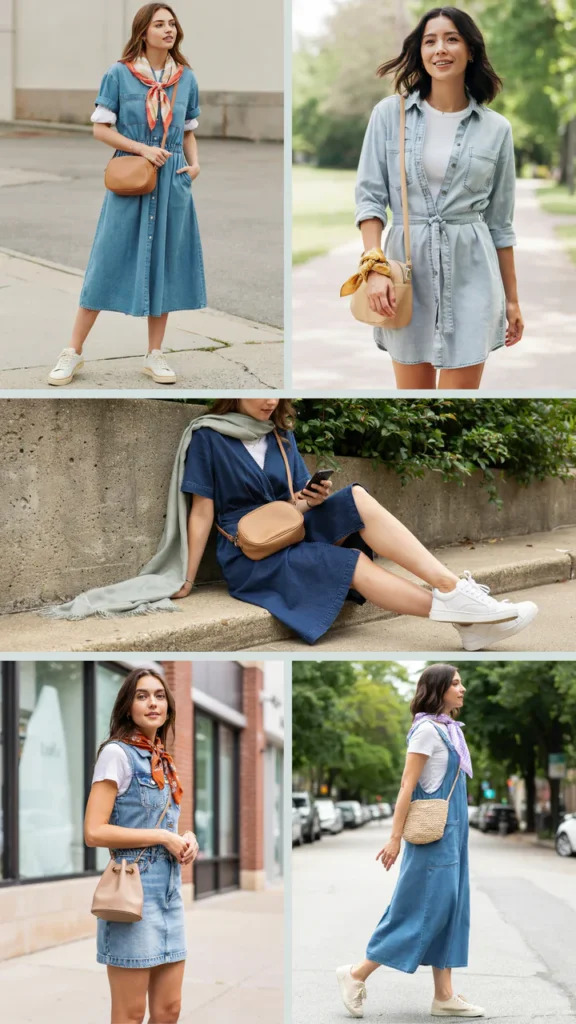 Denim Dress with Canvas Sneakers