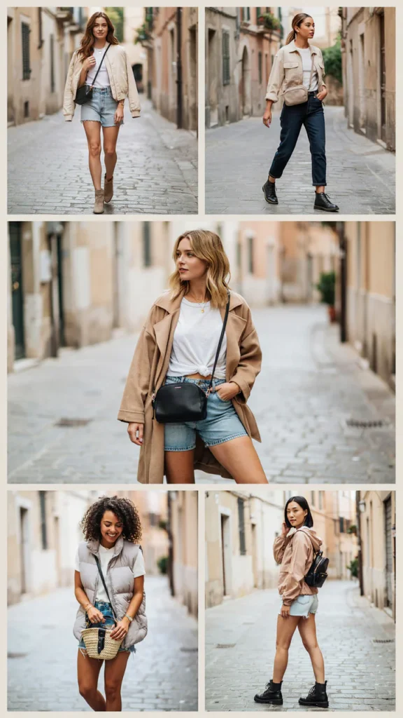 Light Jacket with Denim Shorts and Ankle Boots