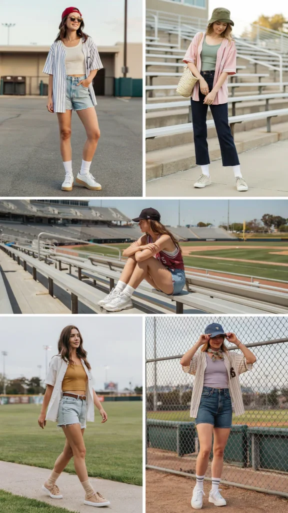 Jersey Top with Denim Shorts and Sneakers