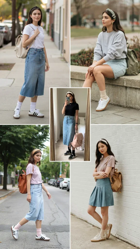  Denim Skirt with Sambas and a Simple Tee