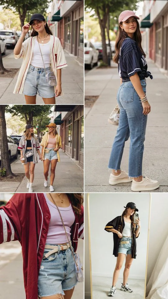 Baseball Jersey with Denim Shorts