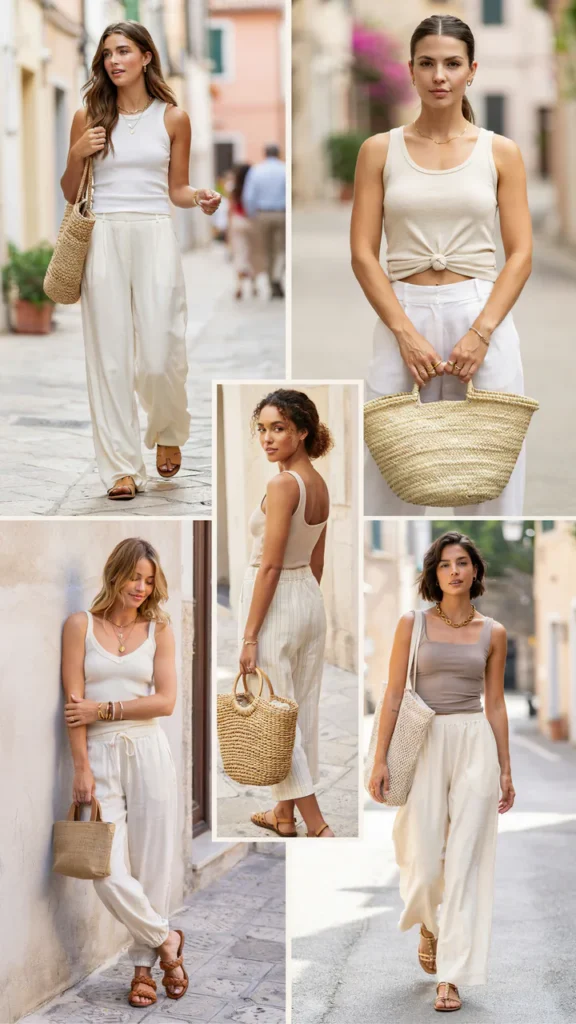 Neutral Tank with Cream Linen Pants