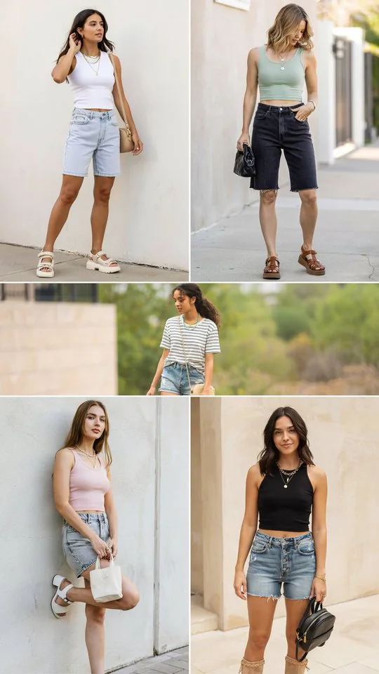 Crop Top with Mom Jean Shorts