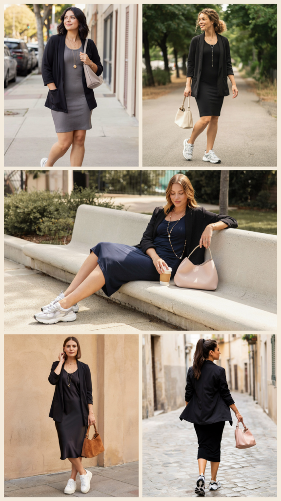 Black Blazer with a Plus-Size Friendly Tank Dress