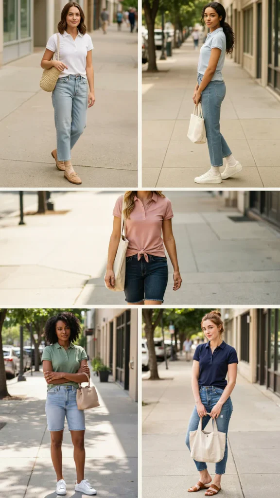 Polo Shirt with Jean Shorts