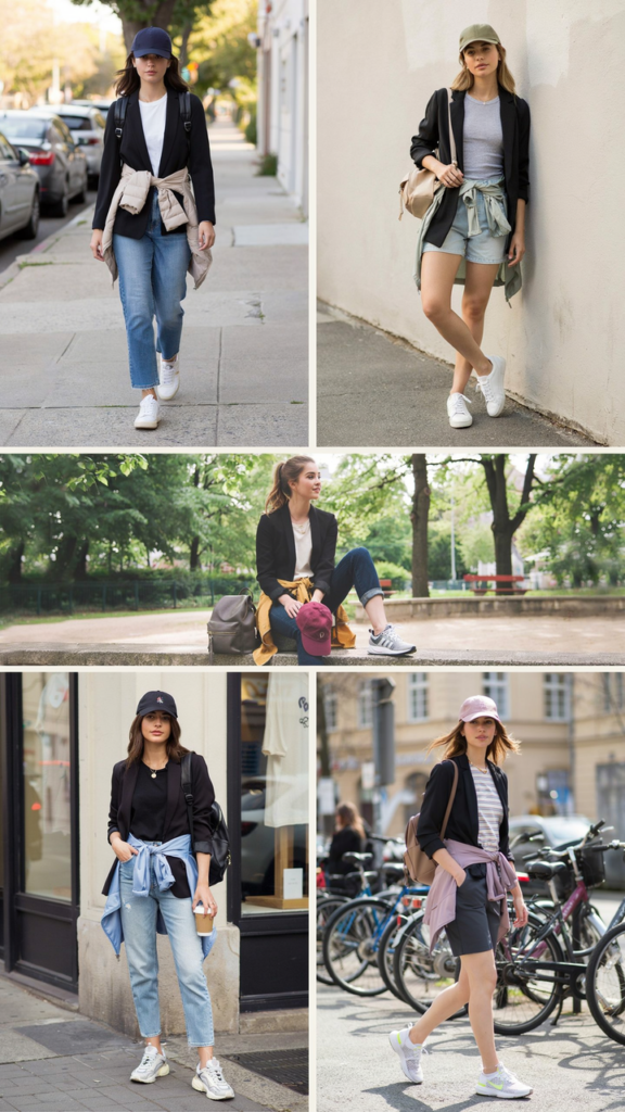 Black Blazer with a Light Jacket Tied Around the Waist