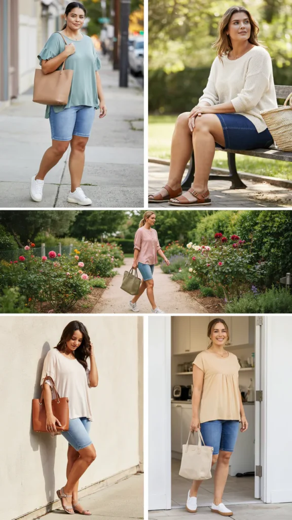Plus-Size Tunic Top with Jean Shorts