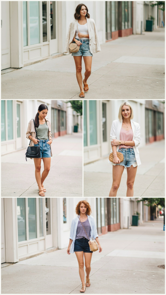 Denim Shorts, Tank Top, and Light Blazer