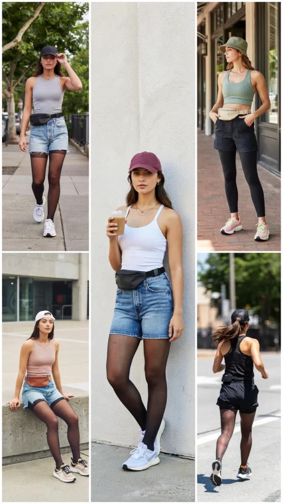 Sporty Tank with Jean Shorts and Tights
