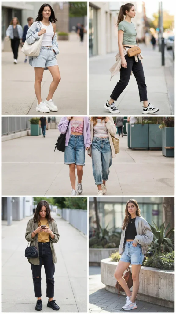 Crop Top with Baggy Jean Shorts