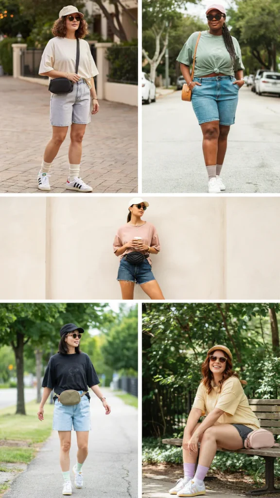 Plus-Size Relaxed Tee with Stretch Denim Shorts