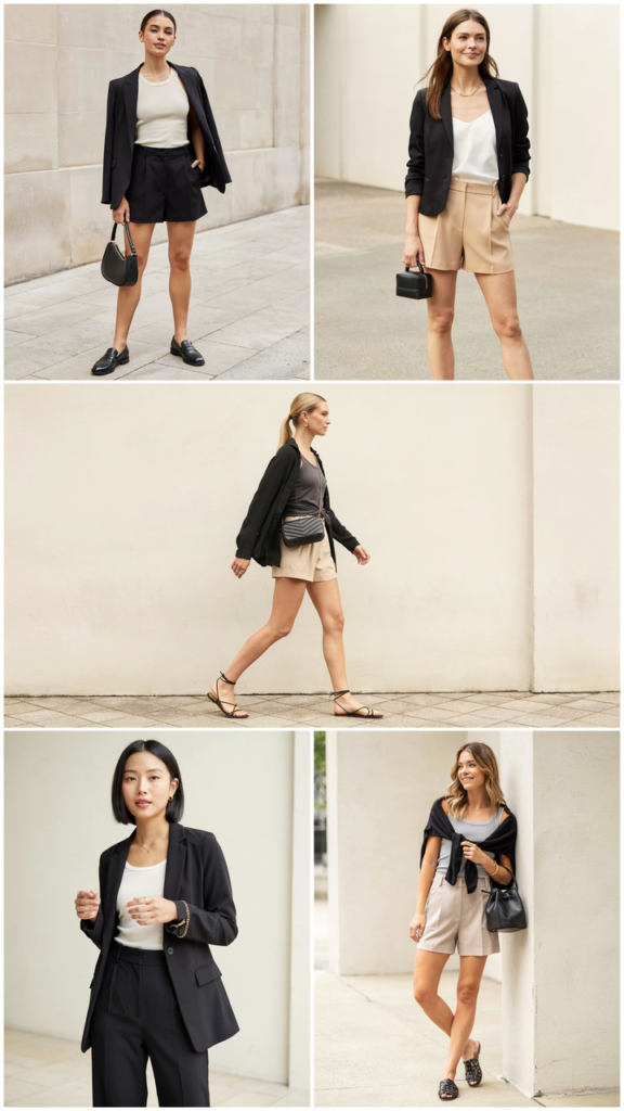 Chic Tank with Tailored Shorts and Black Blazer