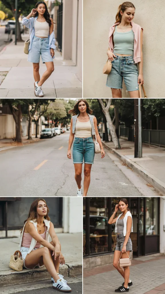 Tube Top with Baggy Jean Shorts