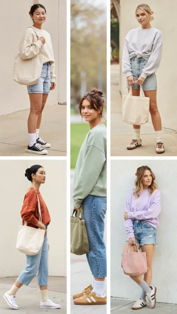 Oversized Sweatshirt with Short Jean Shorts
