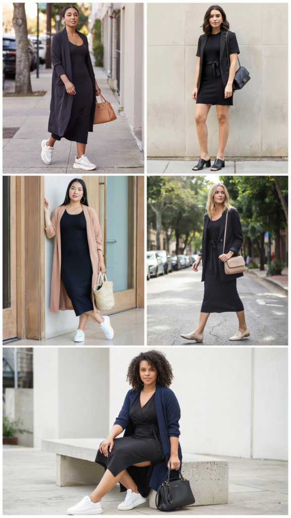  Plus-Size Black Dress with Longline Blazer