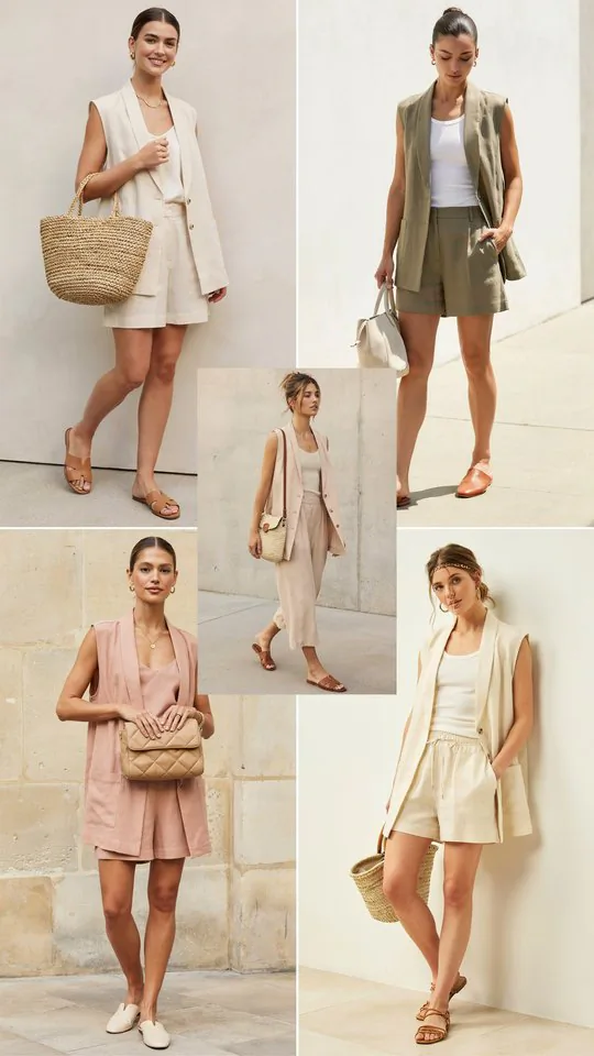 Linen Vest with Matching Shorts