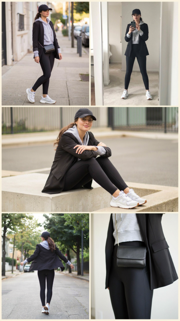 Black Blazer with a Light Hoodie and Leggings