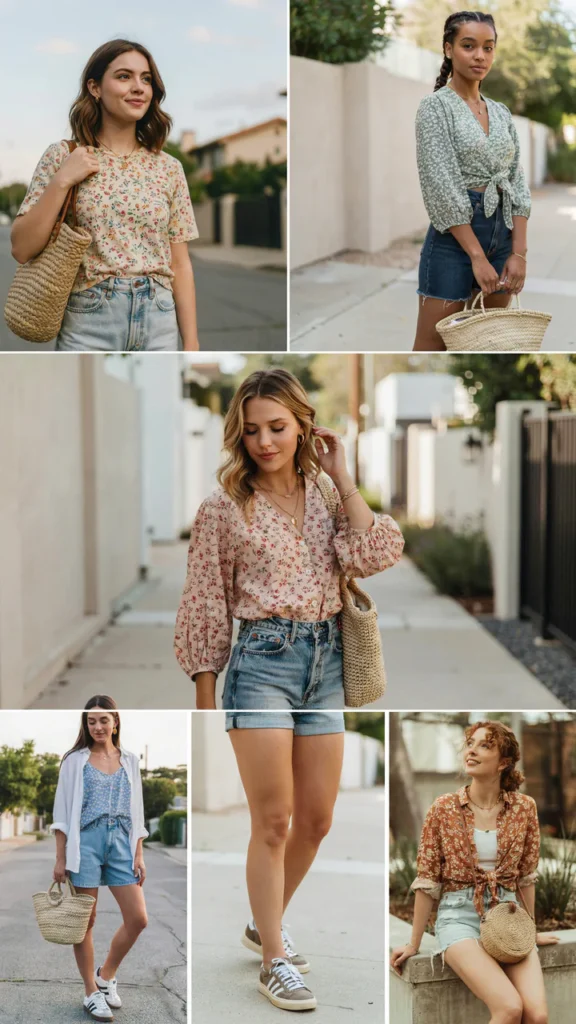 Floral Top with Jean Shorts
