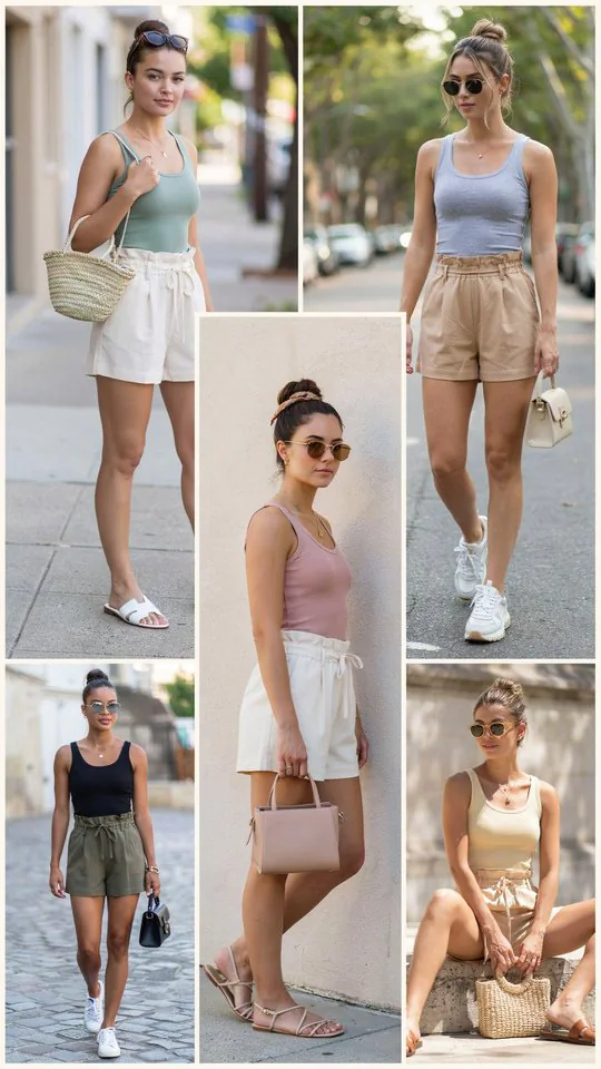 Tank Top with Paperbag Shorts