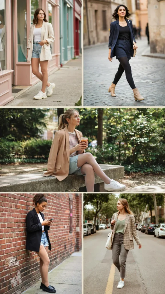Blazer with Jean Shorts and Tights