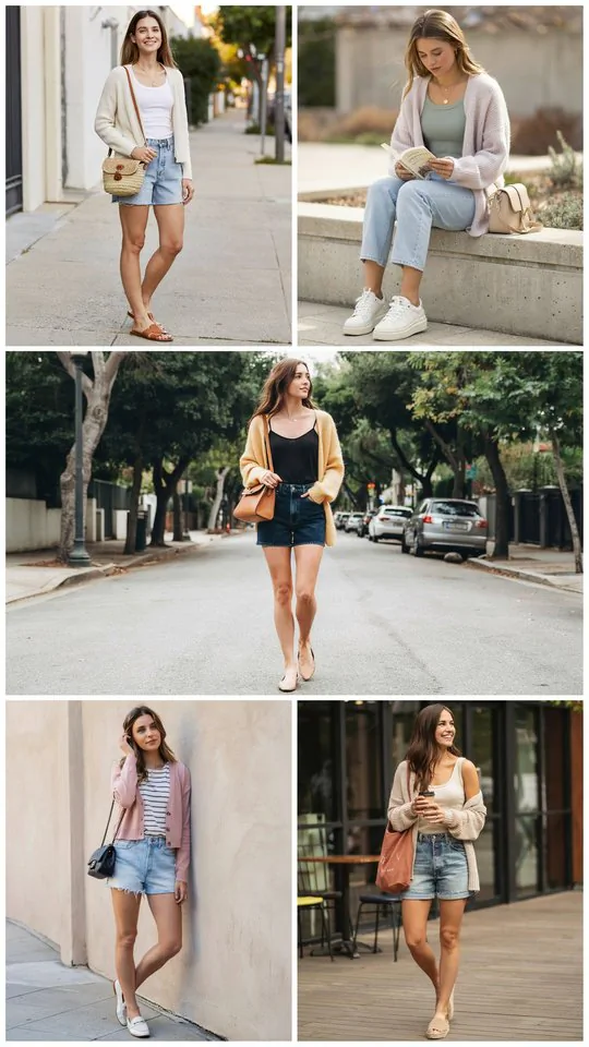 . Light Cardigan with Jean Shorts