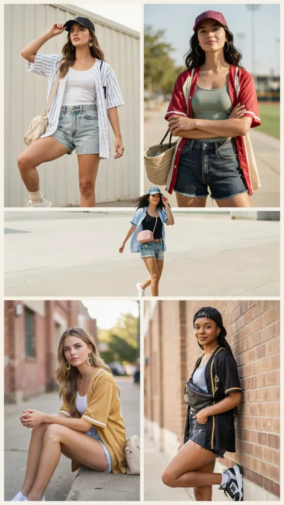Baseball Jersey with Denim Shorts