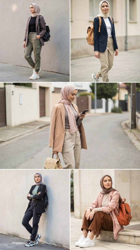 Blazer with Cargo Pants and Sneakers