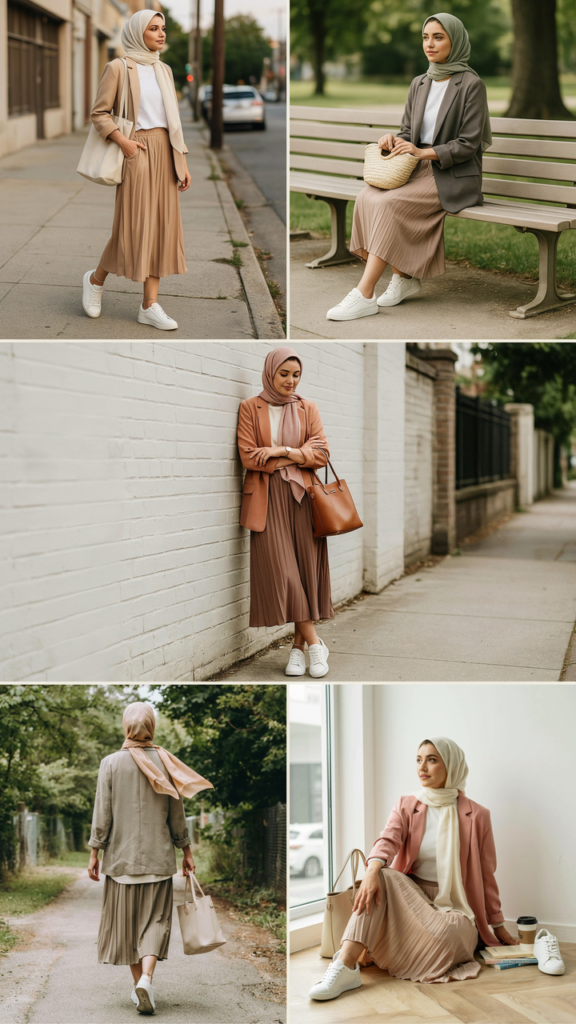 Blazer with Skirt and Sneakers