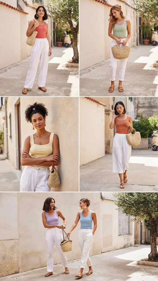 Colorful Tank with White Linen Pants
