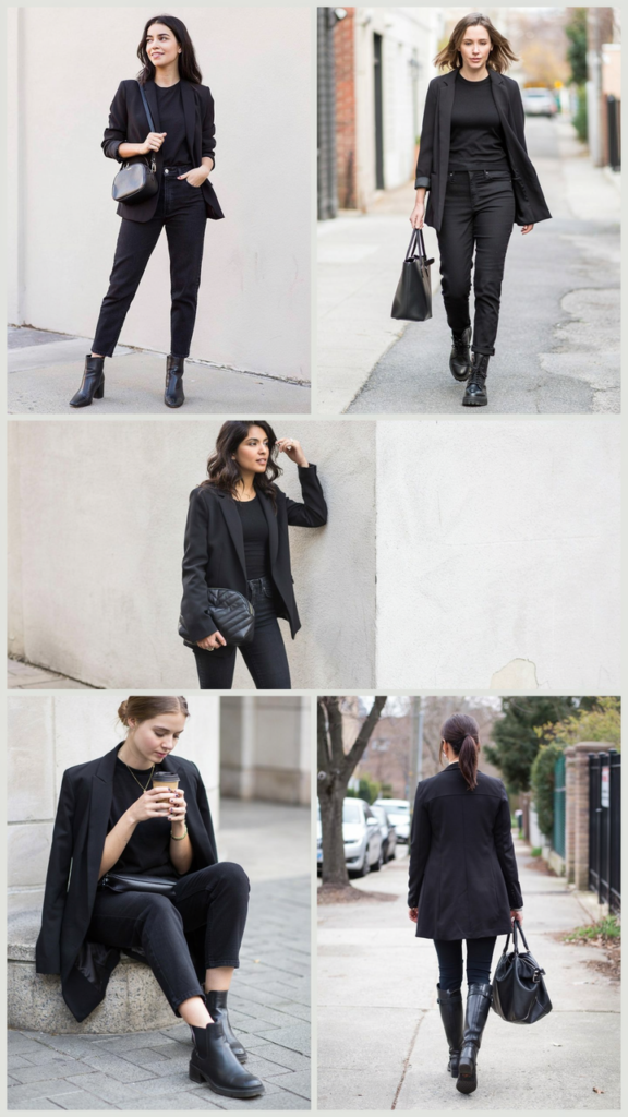 Black Blazer, Black Tee, and Black Jeans