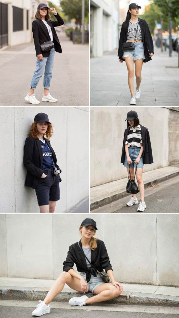 Black Blazer with a Jersey and Denim Shorts