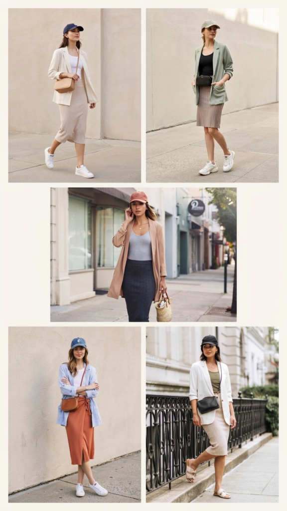 Blazer with Sporty Tank and Knit Skirt