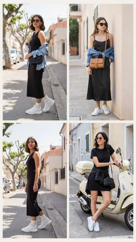 Simple Black Dress with White Sneakers