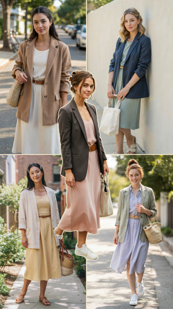 Blazer with Casual Dress and Skirt Look