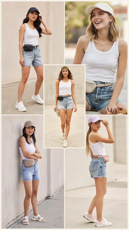 Matching Tank and Cap with Jean Shorts