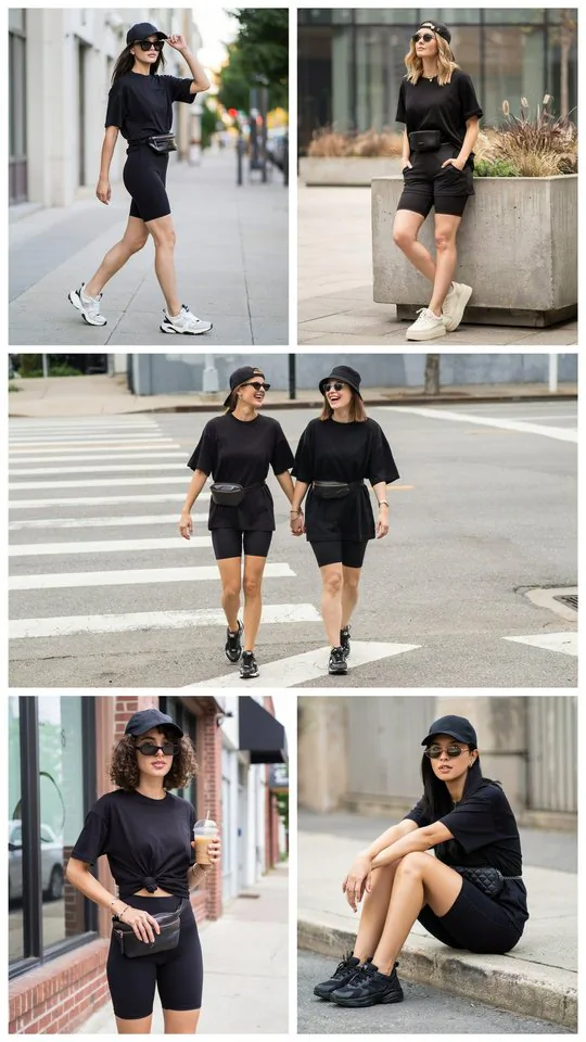 Black T-Shirt with Biker Shorts