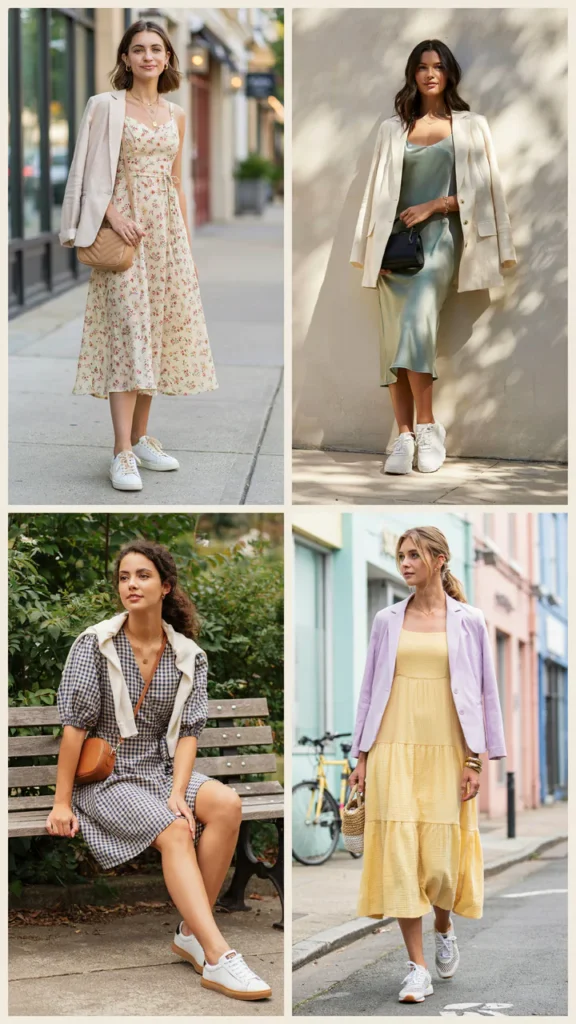 Date-Night Spring Dress with Sporty Sneakers