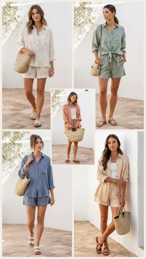 Linen Button-Up with Matching Shorts