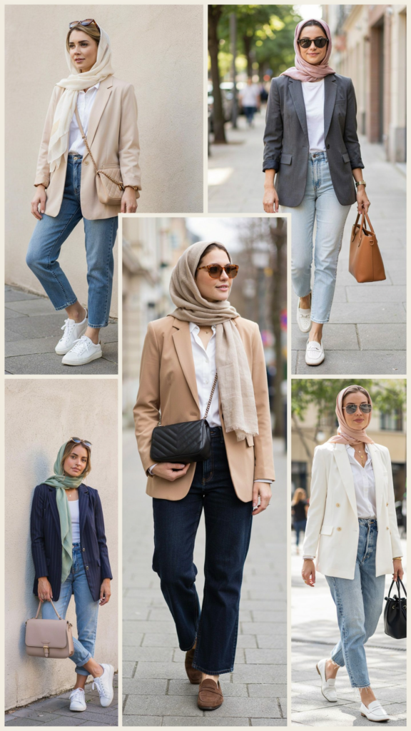 Chic Simple Blazer with White Shirt and Jeans