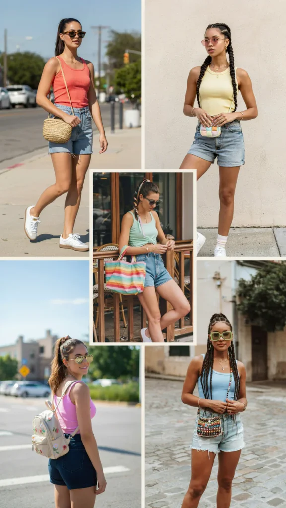 Bright Tank with Blue Denim Shorts
