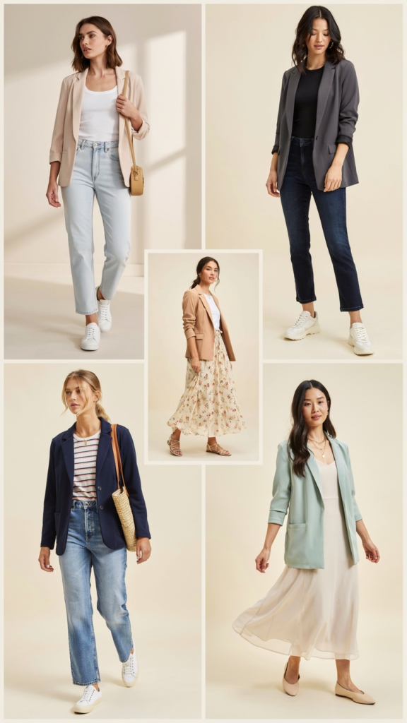 Blazer, Jeans, and Maxi Skirt Layer