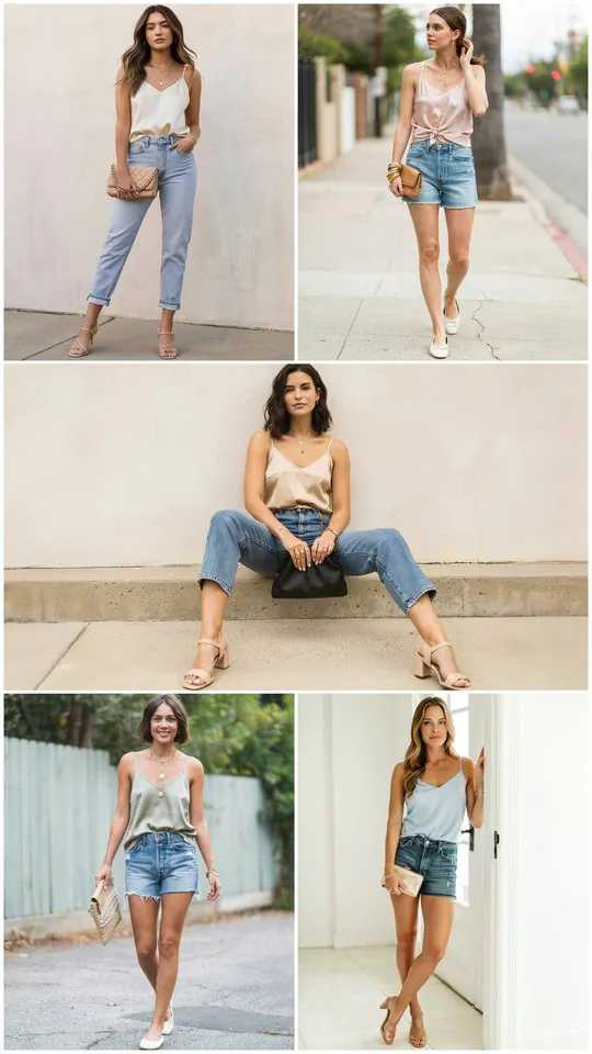 Satin Camisole with Jean Shorts