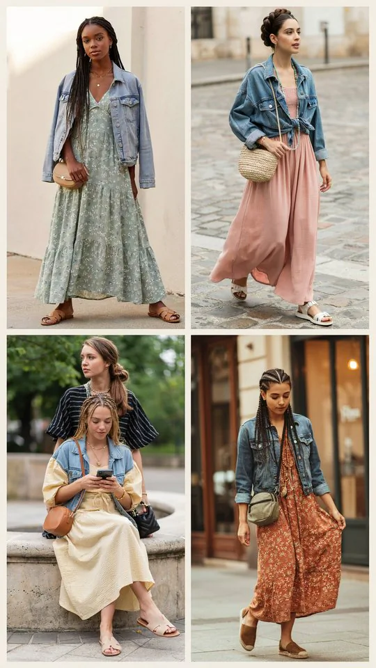 Casual Maxi Dress with Denim Jacket