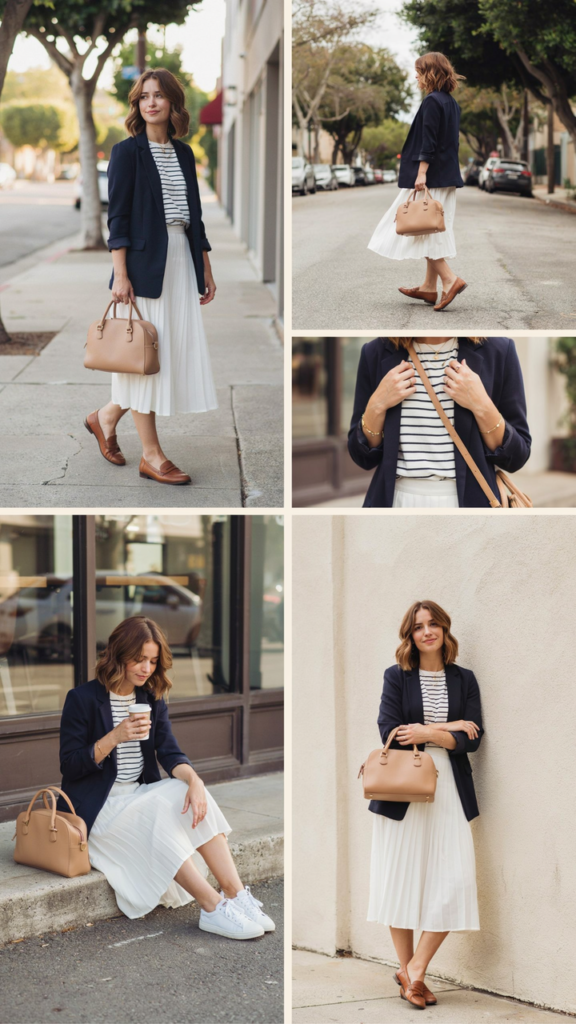 Navy Blazer with White Skirt