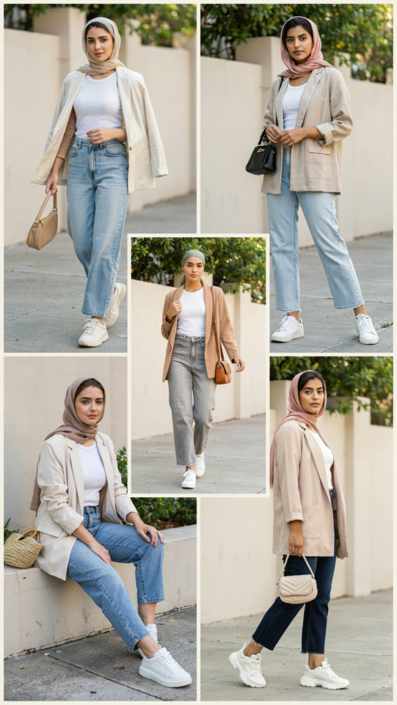 White Tank Top, Wide-Leg Jeans, and Oversized Blazer