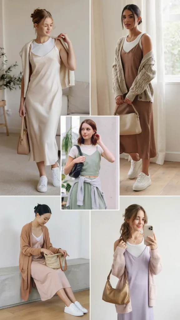 Simple Slip Dress with White T-Shirt Underneath