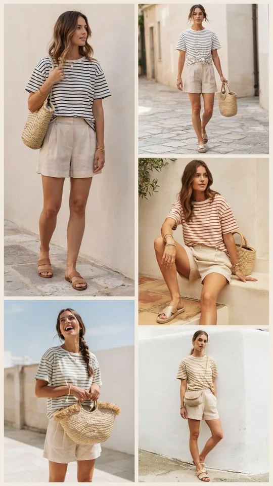 Striped T-Shirt with Linen Shorts