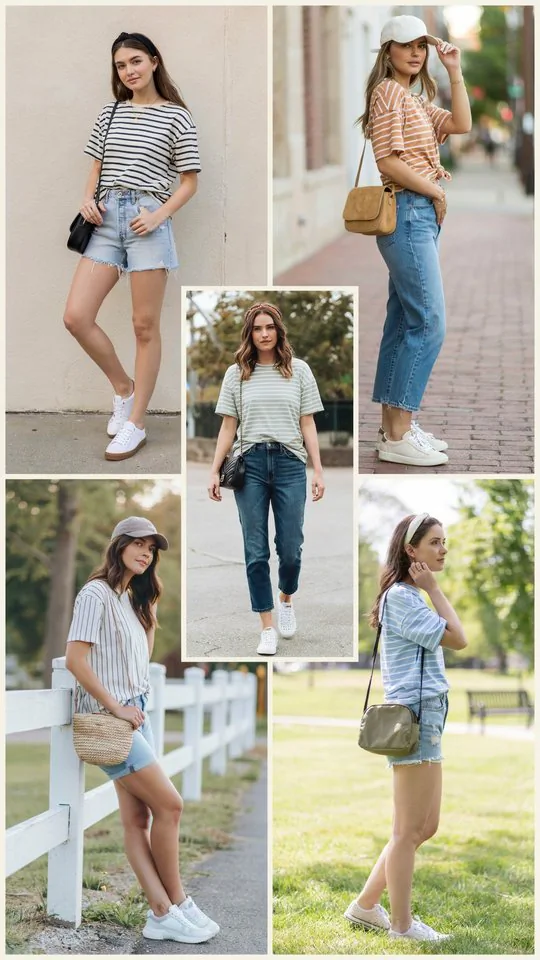 Striped T-Shirt with Jean Shorts