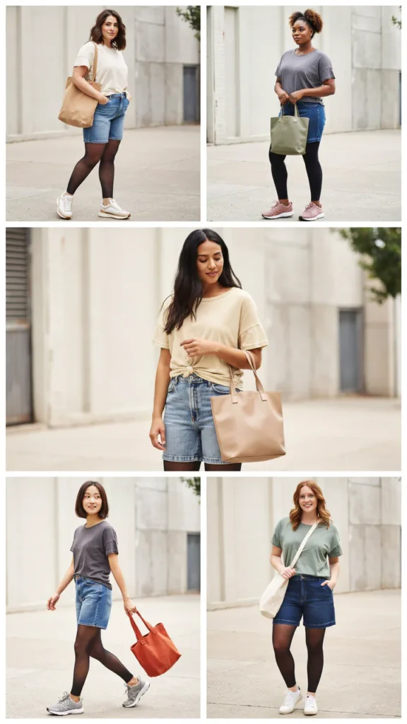 Plus-Size Friendly Long Jean Shorts with Tights