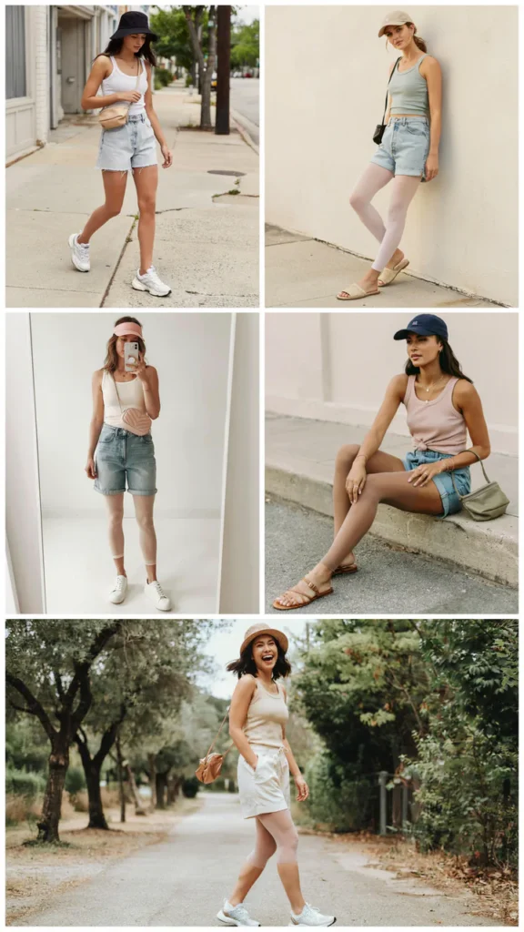 Hot-Weather Tank with Jean Shorts and Lightweight Tights